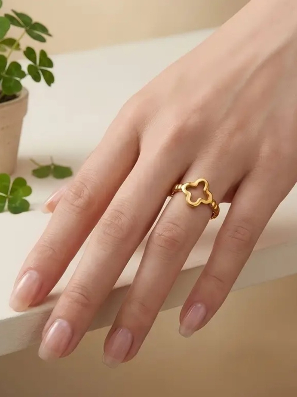 Gold Rhodium Clover Ring